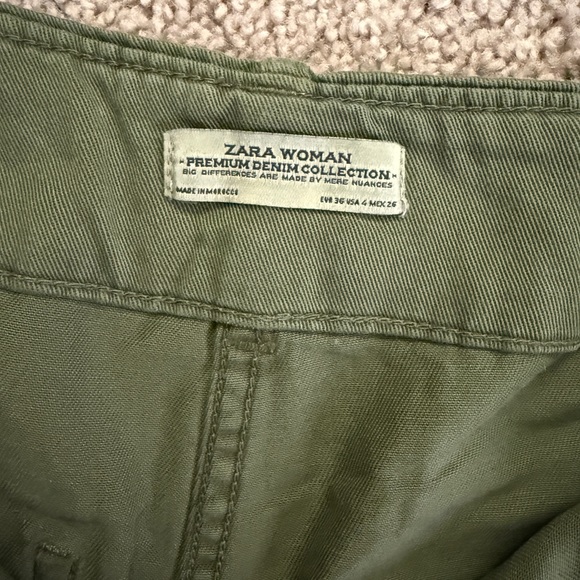 Zara Wide Leg Pants Women size 4 Olive Green Premium Denim Collection Buckle - Picture 5 of 11